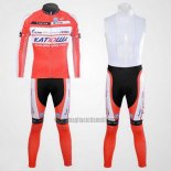 2012 Abbigliamento Ciclismo Katusha Bianco e Arancione Manica Lunga e Salopette