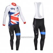 2013 Abbigliamento Ciclismo Sky Campione Regno Unito Bianco e Nosso Manica Lunga e Salopette