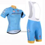 2015 Abbigliamento Ciclismo Astana Azzurro Manica Corta e Salopette