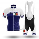 2020 Abbigliamento Ciclismo Campione Portugal Bianco Blu Manica Corta e Salopette