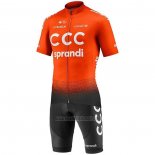 2020 Abbigliamento Ciclismo CCC Team Arancione Nero Manica Corta e Salopette