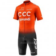 2020 Abbigliamento Ciclismo CCC Team Arancione Nero Manica Corta e Salopette