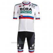 2021 Abbigliamento Ciclismo Bora Campione Belgio Bianco Manica Corta e Salopette