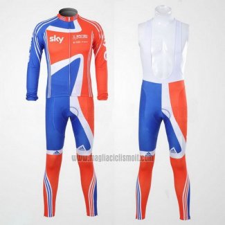 2012 Abbigliamento Ciclismo Sky Campione Regno Unito Arancione e Blu Manica Lunga e Salopette