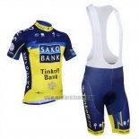 2013 Abbigliamento Ciclismo Tinkoff Saxo Bank Blu e Giallo Manica Corta e Salopette