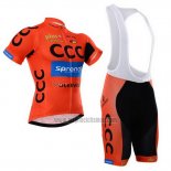 2015 Abbigliamento Ciclismo CCC Nero e Arancione Manica Corta e Salopette