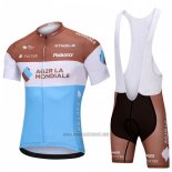 2018 Abbigliamento Ciclismo Ag2rla Blu e Bianco Manica Corta e Salopette