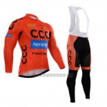 2015 Abbigliamento Ciclismo CCC Nero e Arancione Manica Lunga e Salopette
