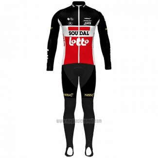 2020 Abbigliamento Ciclismo Lotto Soudal Nero Bianco Rosso Manica Lunga e Salopette(1)