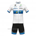 2022 Abbigliamento Ciclismo European Champion Trek Bianco Rosso Manica Corta e Salopette