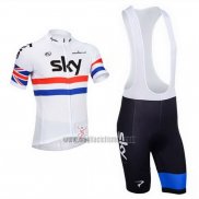 2013 Abbigliamento Ciclismo Sky Campione Regno Unito Bianco Manica Corta e Salopette