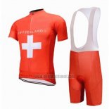 2018 Abbigliamento Ciclismo Svizzera Rosso Manica Corta e Salopette