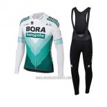 2020 Abbigliamento Ciclismo Bora-Hansgrone Verde Bianco Manica Lunga e Salopette