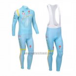 2013 Abbigliamento Ciclismo Astana Azzurro Manica Lunga e Salopette