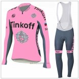 2018 Abbigliamento Ciclismo Tinkoff Rosa Manica Lunga e Salopette