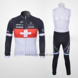 2011 Abbigliamento Ciclismo Trek Leqpard Campione Svizzera Rosso e Bianco Manica Lunga e Salopette
