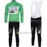 2011 Abbigliamento Ciclismo HTC Highroad Verde e Bianco Manica Lunga e Salopette