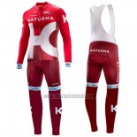 2016 Abbigliamento Ciclismo Katusha Alpecin Bianco e Rosso Manica Lunga e Salopette