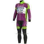 2020 Abbigliamento Ciclismo Bardiani Csf Viola Verde Manica Lunga e Salopette