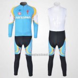 2012 Abbigliamento Ciclismo Astana Azzurro e Nero Manica Lunga e Salopette