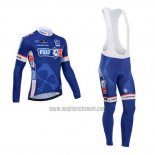 2014 Abbigliamento Ciclismo FDJ Blu Manica Lunga e Salopette