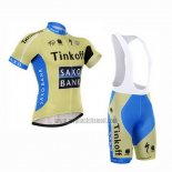 2015 Abbigliamento Ciclismo Tinkoff Saxo Bank Celeste e Giallo Manica Corta e Salopette