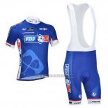 2013 Abbigliamento Ciclismo FDJ Blu Manica Corta e Salopette