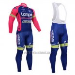 2015 Abbigliamento Ciclismo Lampre Merida Rosa e Blu Manica Lunga e Salopette