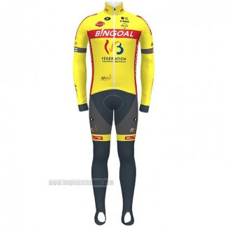 2021 Abbigliamento Ciclismo Wallonie Bruxelles Giallo Manica Lunga e Salopette