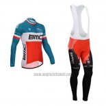 2014 Abbigliamento Ciclismo BMC Campione Italia Blu e Arancione Manica Lunga e Salopette