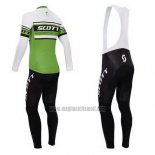 2014 Abbigliamento Ciclismo Scott Verde e Bianco Manica Lunga e Salopette