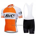 2019 Abbigliamento Ciclismo Bic Bianco Arancione Manica Corta e Salopette