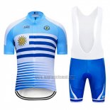 2019 Abbigliamento Ciclismo Uruguay Blu Bianco Manica Corta e Salopette