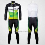 2012 Abbigliamento Ciclismo GreenEDGE Nero e Verde Manica Lunga Salopette