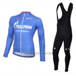 2016 Abbigliamento Ciclismo Gazprom Rusvelo Colnago Blu e Bianco Manica Lunga e Salopette