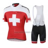 2016 Abbigliamento Ciclismo Svizzera Bianco e Rosso Manica Corta e Salopette