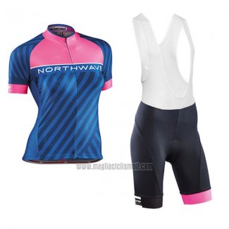 2017 Abbigliamento Ciclismo Donne Northwave Blu e Rosa Manica Corta e Salopette