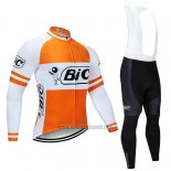 2019 Abbigliamento Ciclismo Bic Bianco Arancione Manica Lunga e Salopette