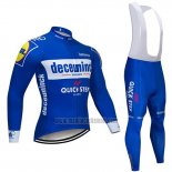 2019 Abbigliamento Ciclismo Deceuninck Quick Step Blu Bianco Manica Lunga e Salopette