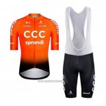 2020 Abbigliamento Ciclismo CCC Sprandi Arancione Nero Manica Corta e Salopette