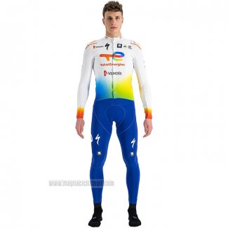 2022 Abbigliamento Ciclismo Direct Energie Bianco Giallo Blu Manica Lunga e Salopette