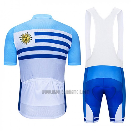 2019 Abbigliamento Ciclismo Uruguay Blu Bianco Manica Corta e Salopette